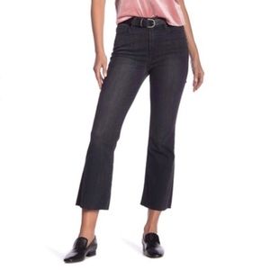 Good American Black Cropped Raw Hem Flare Jeans
